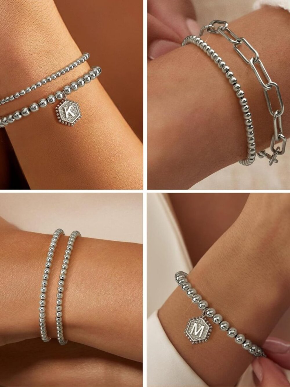 Gold Bracelets for Women, 14K Gold Plated Stackable Initial Beaded Bracelet with - Picture 4 of 6